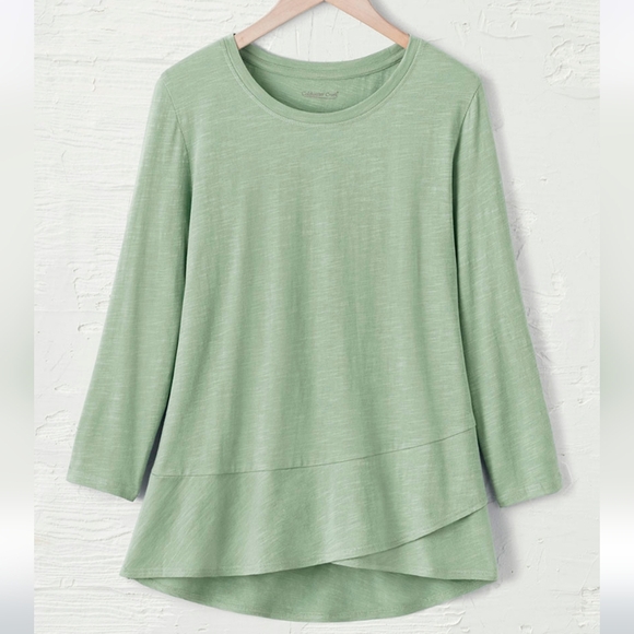 Coldwater Creek Sage Green  Ruffled Charmed Slub Tee Like New - Picture 1 of 12